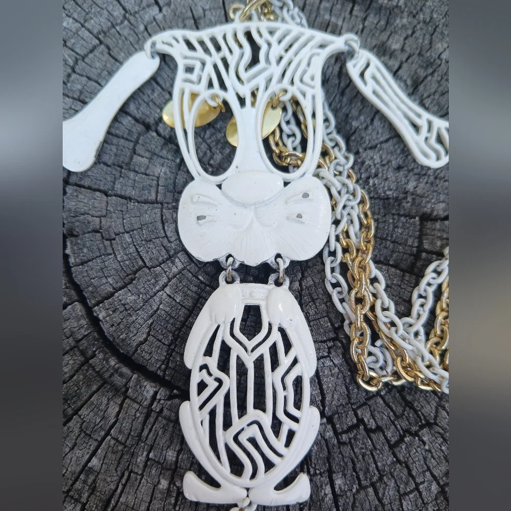 Vintage Double CHAIN Alan J 70s Articulating Puppy Dog Necklace JEWELRY